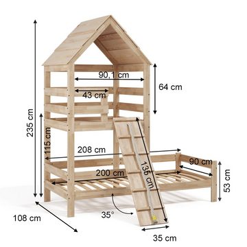 VitaliSpa® Bett Kinderbett Spielturmbett 90x200cm Teddy Natur