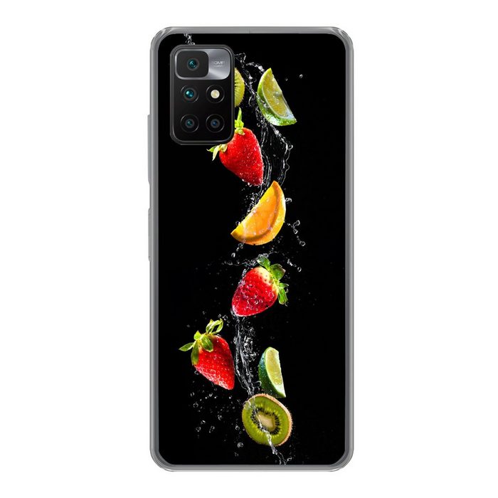 MuchoWow Handyhülle Obst - Wasser - Schwarz - Stillleben Erdbeere - Kiwi Phone Case Handyhülle Xiaomi Redmi 10 Silikon Schutzhülle