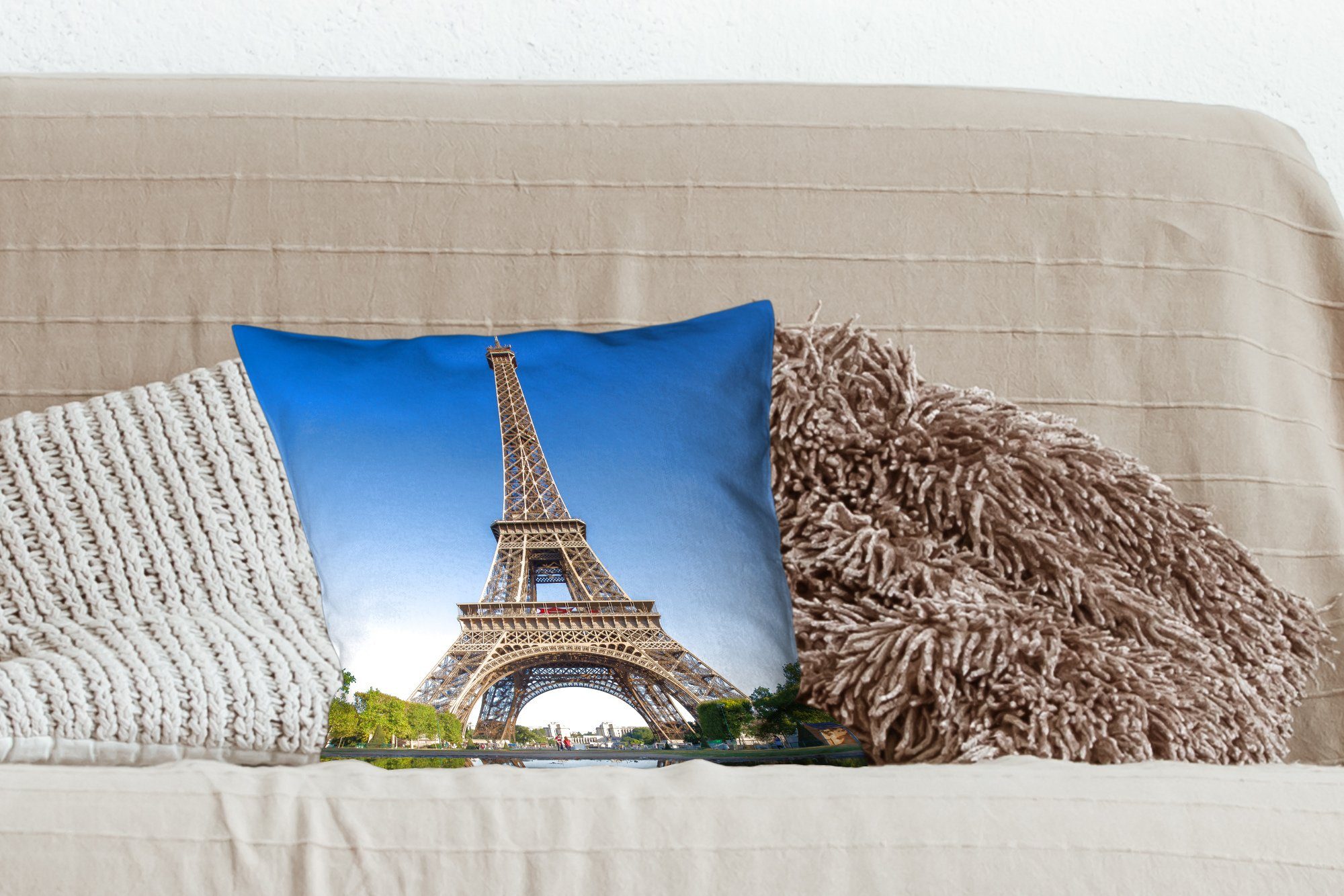 Paris, Sofakissen in für Schlafzimmer, des Originalfoto Deko, Zierkissen mit Eiffelturms MuchoWow Dekokissen Wohzimmer, Füllung