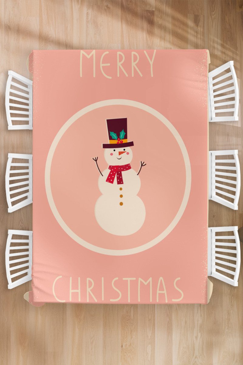 MuchoWow Tischdecke Schneemann - Zitate - Weihnachten - Frohe Weihnachten - Rosa - Winter, Gartentischdecke und indoor, Wetterfest, Abwaschbar, 180x260 cm