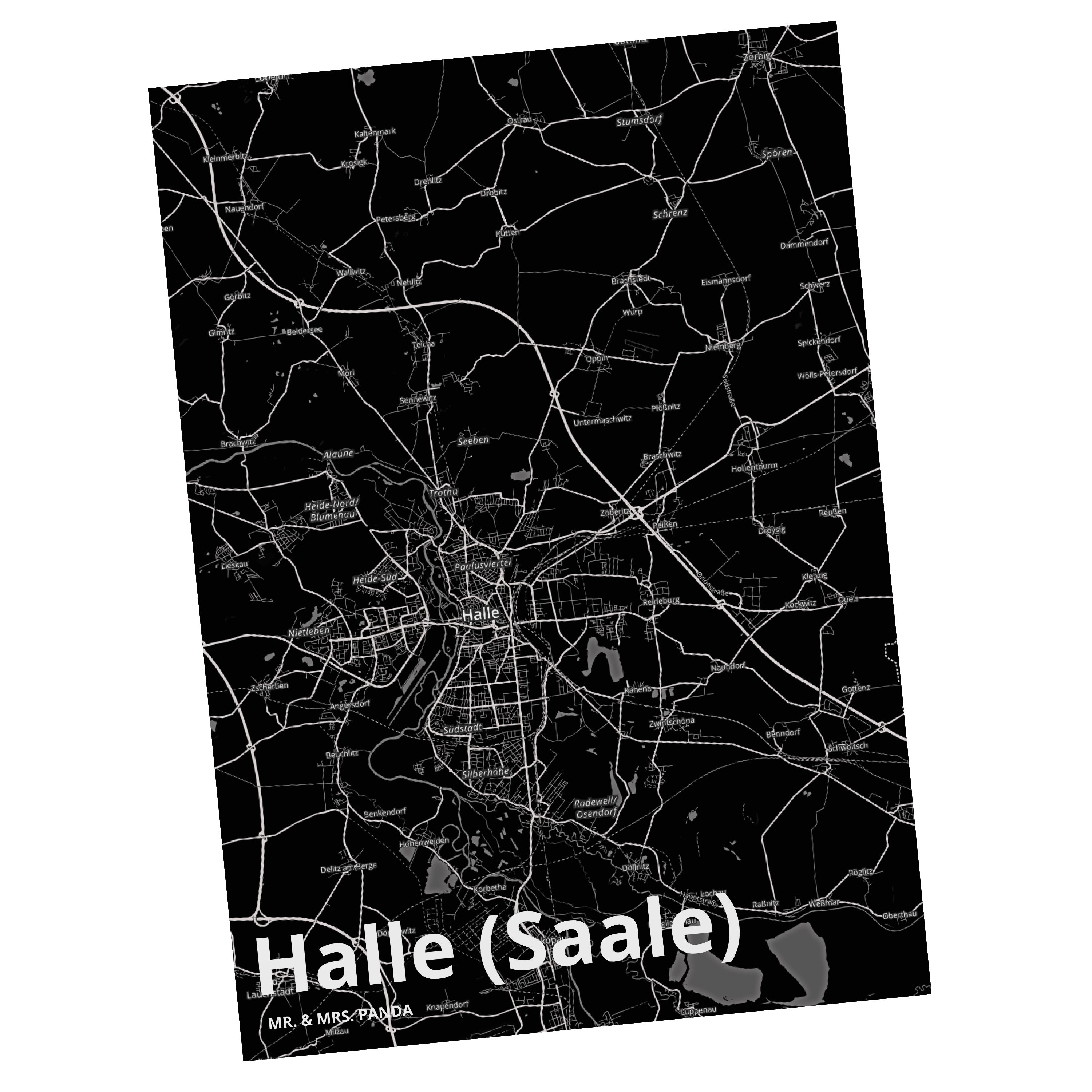 Mr. & Mrs. Panda Postkarte Halle (Saale) - Geschenk, Ort, Dorf, Geschenkkarte, Stadt, Ansichtska