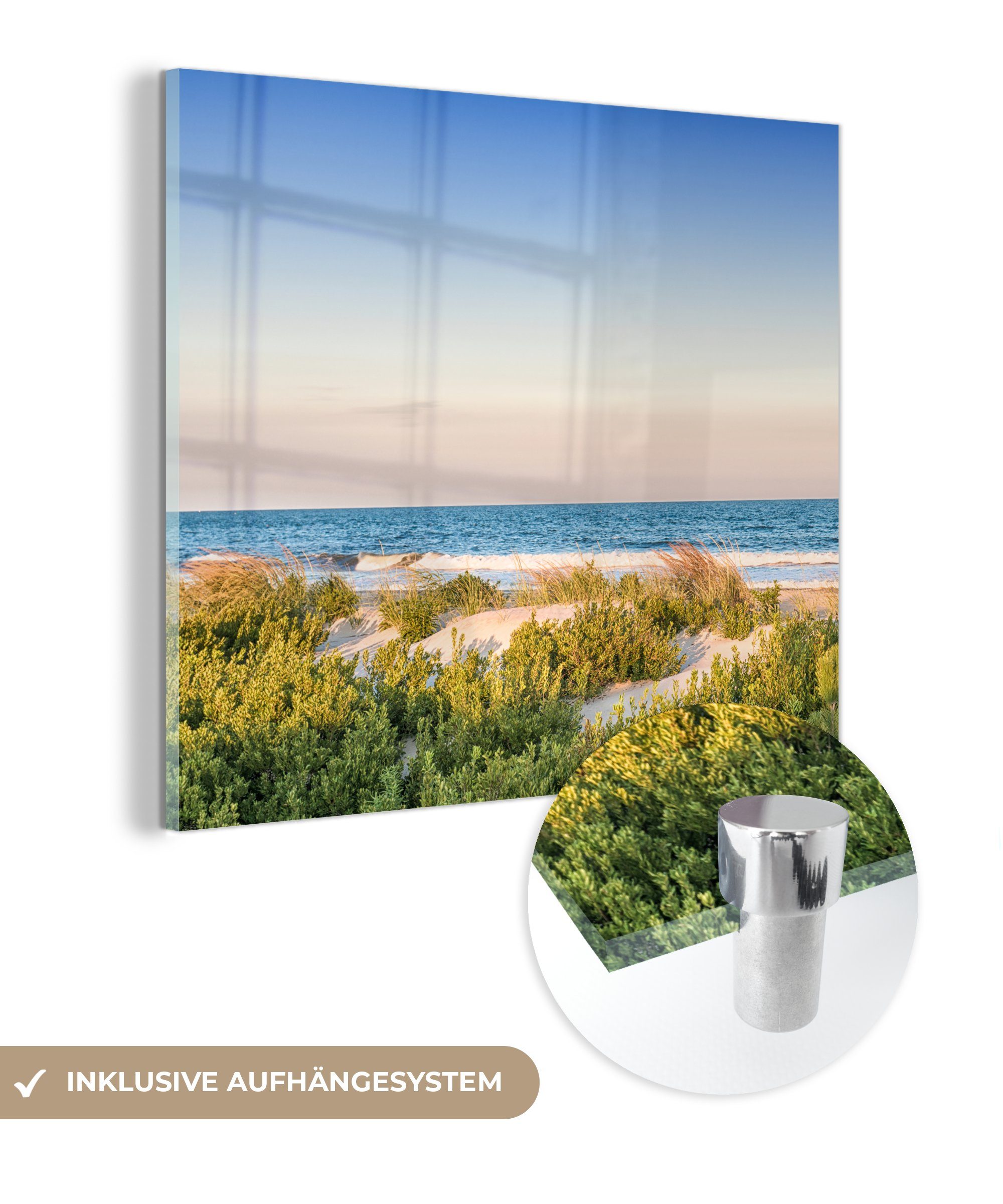 Strand Bilder (1 - - St), Wandbild Glas Licht, Glasbilder auf - - Acrylglasbild - auf Pflanzen Wanddekoration MuchoWow Foto Glas