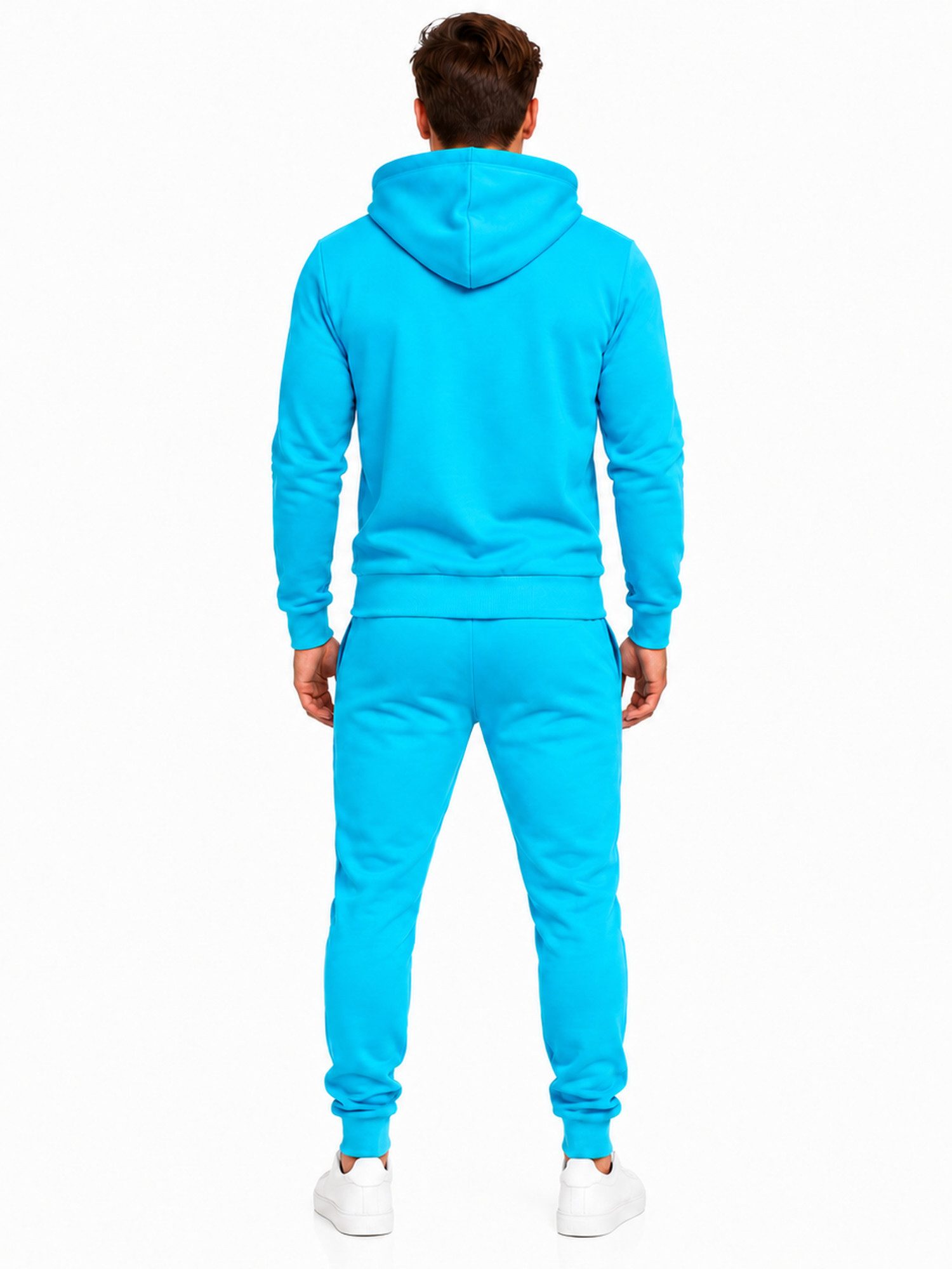L.gonline Freizeitanzug Herren Jogginganzug einfarbig 100% BW 586 Türkis XL (Kapuzenjacke mit Reißverschluss, Hose, 2-tlg), Fitness Freizeit Casual – Bild 4 von 5