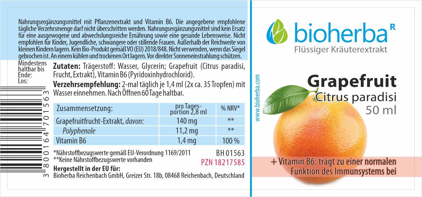 BIOHERBA R Grapefruit Citrus paradisi Tropfen Tinktur 50 ml Nahrungsergänzungsmittel