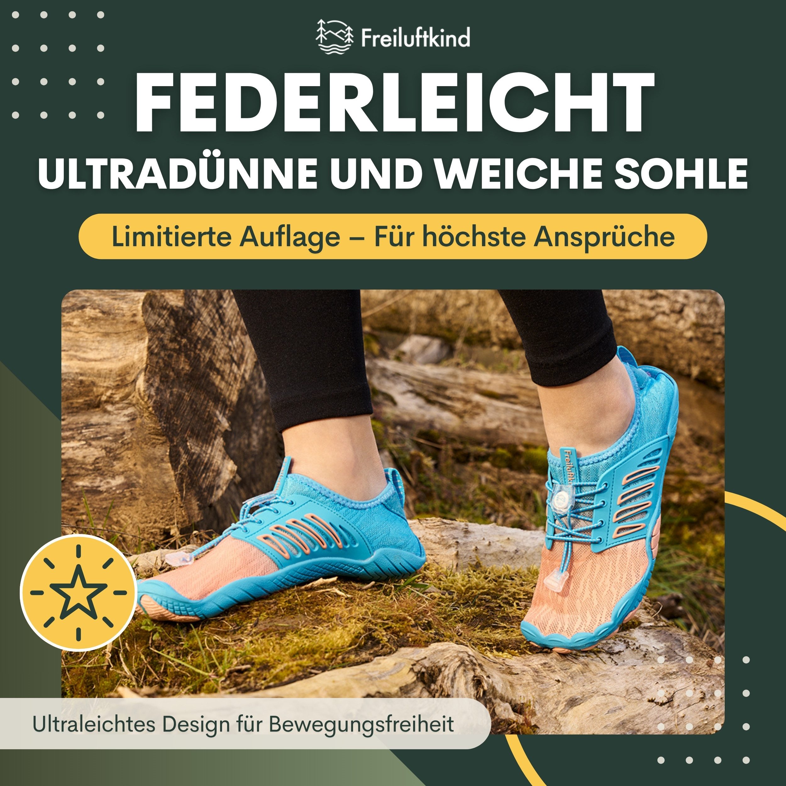 Freiluftkind Das Original – Tokai rutschfeste Barfußschuhe Sneaker Schnellverschluss