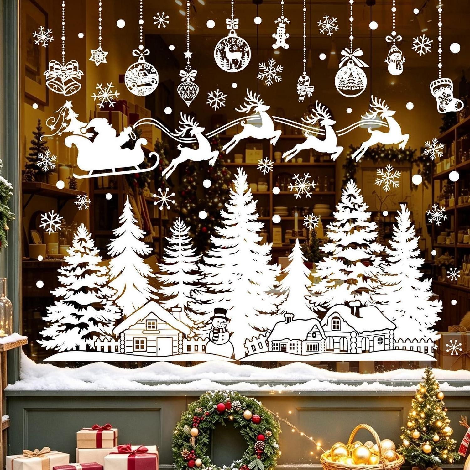 LuxusKollektion Fenstersticker Fensterbilder Weihnachten Baum Weiß Weihnachtsmann