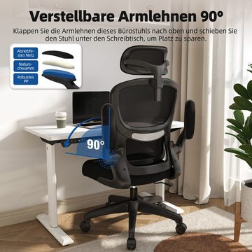 Homimaster Bürostuhl Bürostuhl, Schreibtischstuhl Ergonomisch mit Klappbaren Armlehnen, Höhenverstellbarer Drehstuhl mit Wippfunktion bis 135°