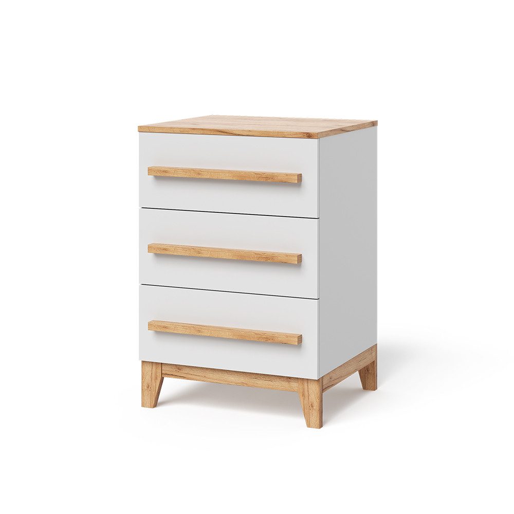 VitaliSpa® Kommode Malia, Weiß/Artisan, 60 x 88 cm mit 3 Schubladen (1 St)