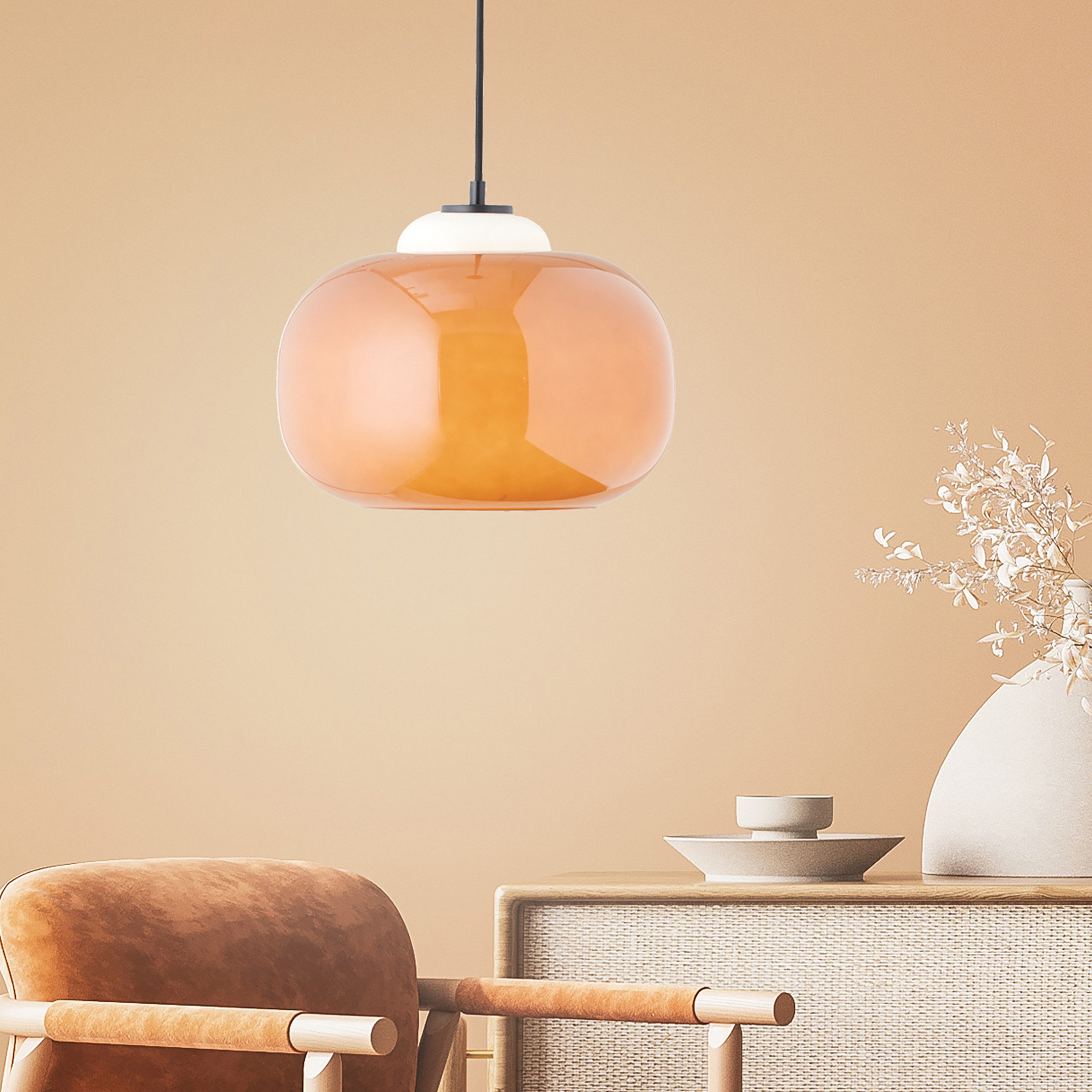 Lightbox Pendelleuchte, ohne Leuchtmittel, Hängelampe, Ø 30 cm, 128,5 cm Höhe, E27, max. 60 W, Glas/Metall