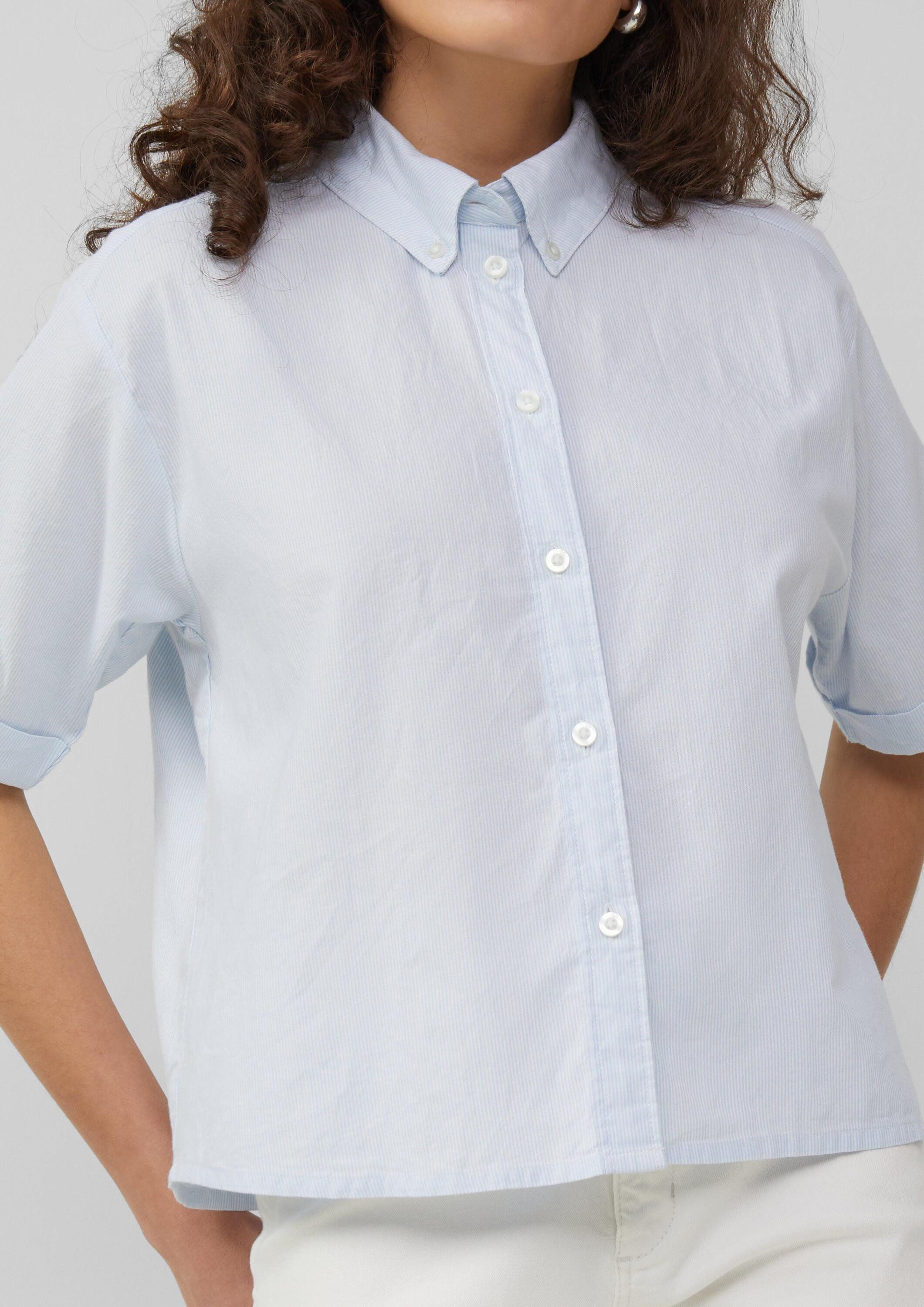 QS Kurzarmbluse Bluse Baumwoll-Bluse mit feinen Streifen, QS x Debi Flügge