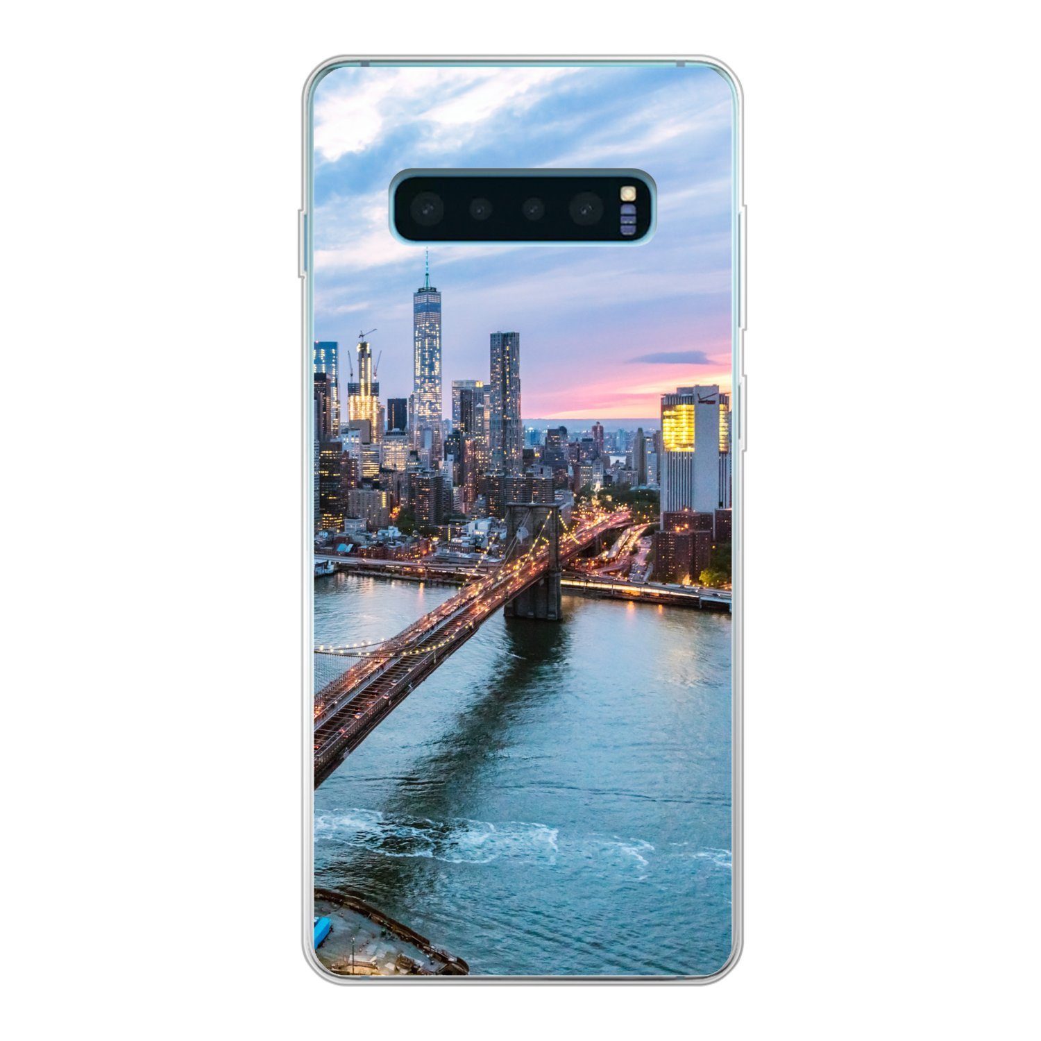 MuchoWow Handyhülle für Samsung Galaxy S10 Lite New Yorker Skyline an der Brooklyn Bridge, Phone Case, Silikon, Schutzhülle Dünn
