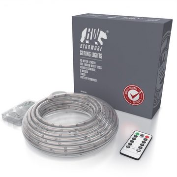 BEARWARE LED-Lichterkette, Lichtschlauch 10m mit Fernbedienung, 100 Leds warmweiß, Timer, IP44