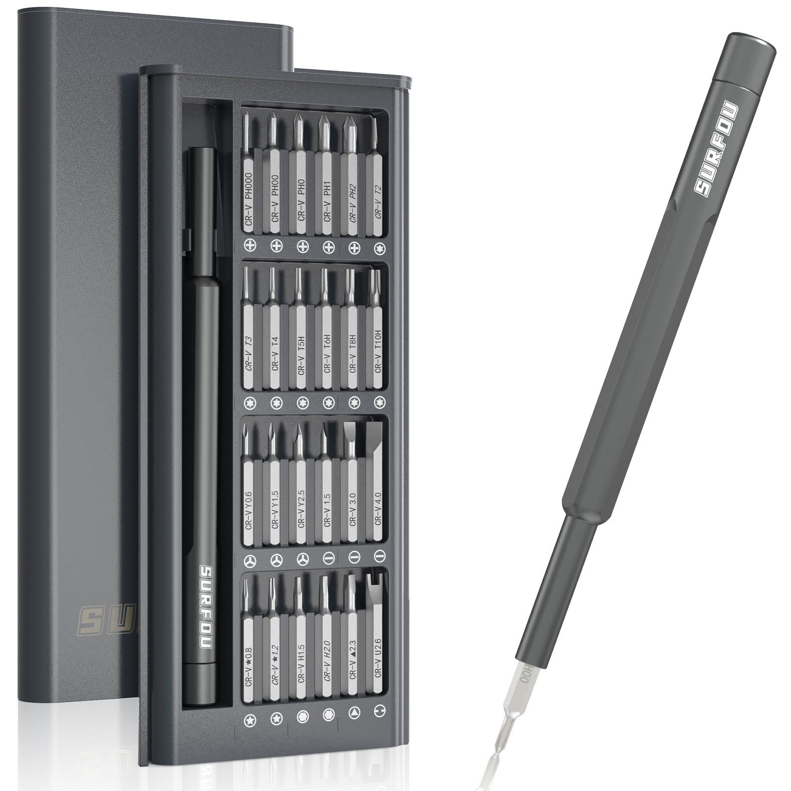 SURFOU Schraubendreher 25-in-1 Präzisionsschraubendreher Set, Magnetische Bits, Mini Tool, (25 St)
