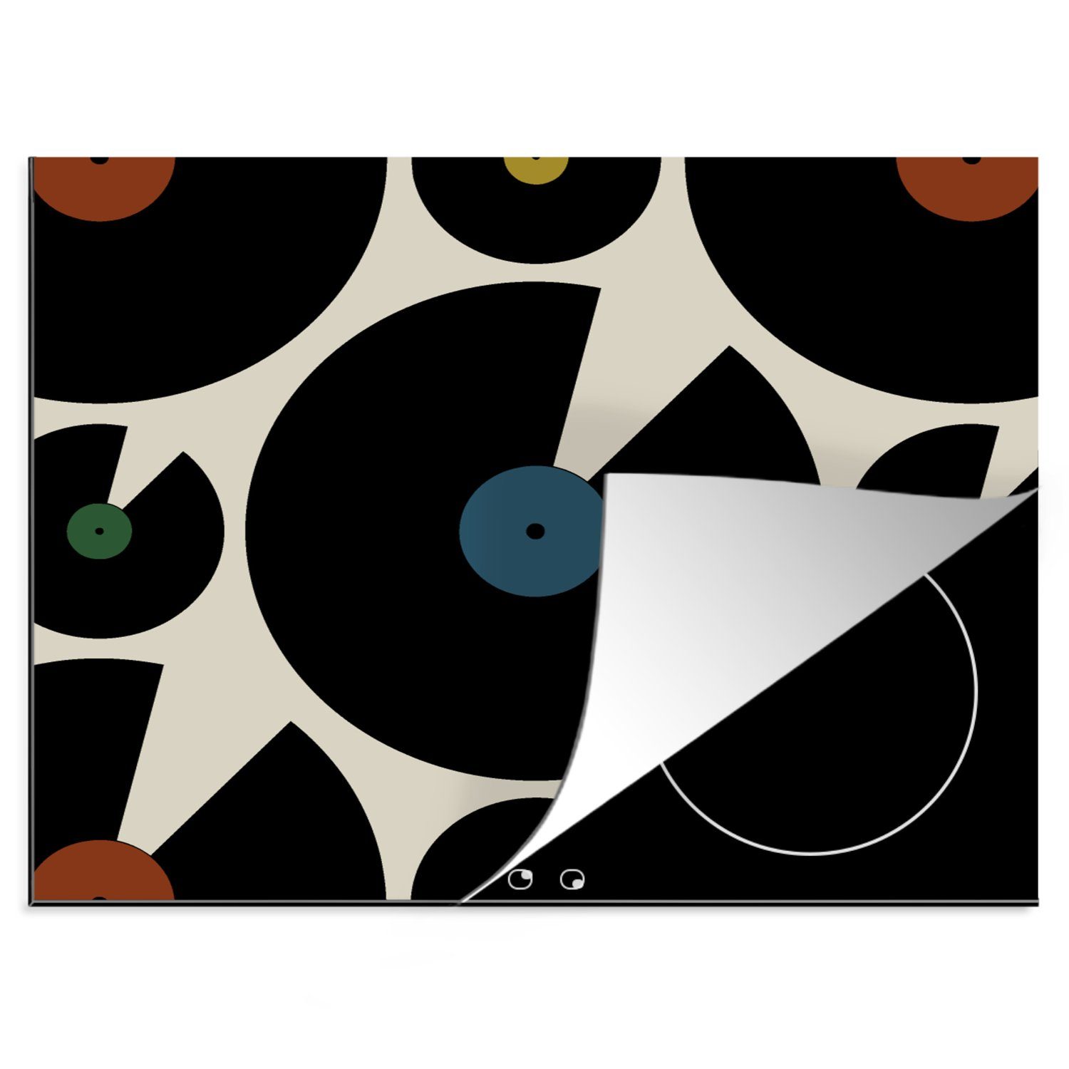 MuchoWow Herdblende-/Abdeckplatte Musik - Platten - Muster, Vinyl, (1 tlg), 60x52 cm, Mobile Arbeitsfläche nutzbar, Ceranfeldabdeckung