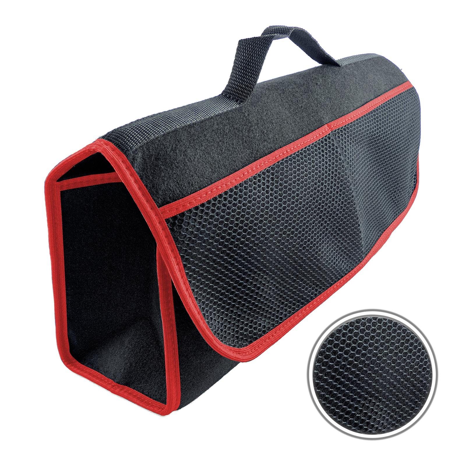 L & P Car Design Organizer Kofferraumtasche Auto in schwarz mit rotem Saum