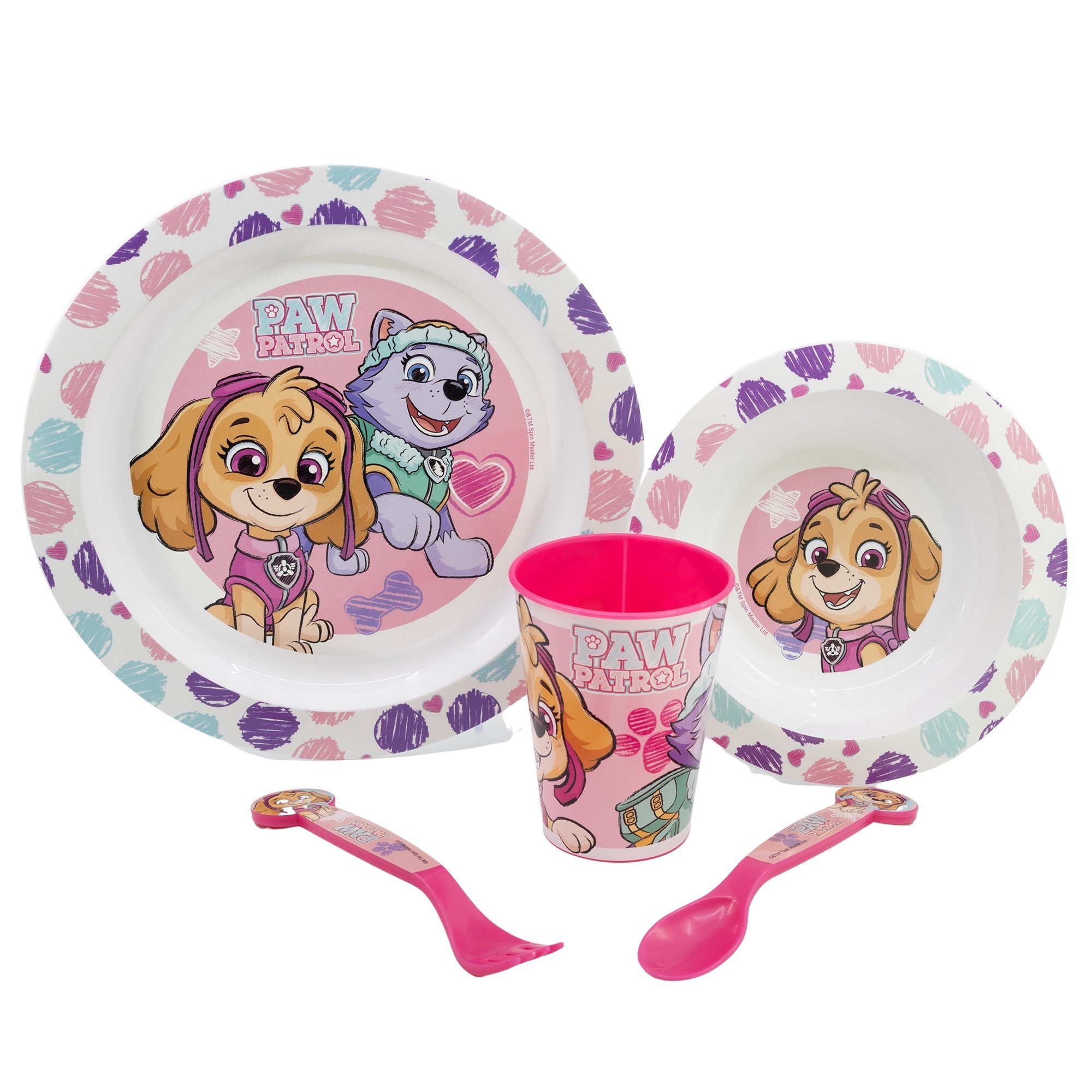 PAW PATROL Kindergeschirr-Set Paw Patrol Skye Everest Kinder Geschirr-Set 5 tlg (5-tlg), 1 Personen, Kuststoff, Becher Teller Schüssel Besteck