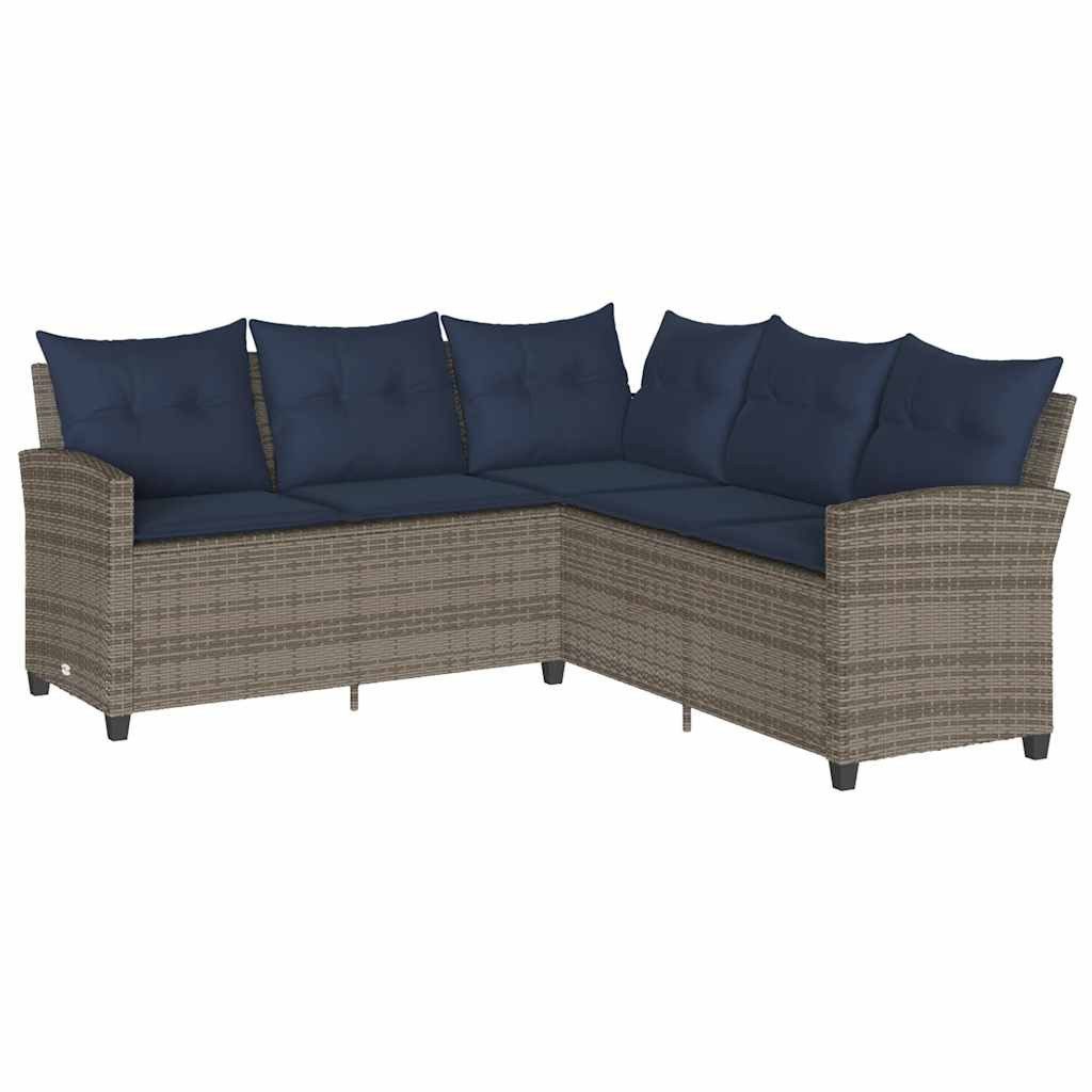 vidaXL Gartenlounge-Set L-förmiges Couchsofa mit Kissen Graues Polyrattan, (1-tlg)