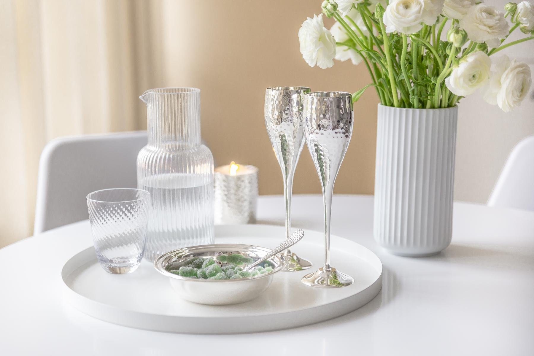 EDZARD Gläser-Set 2er-Set Dodo, Messing, 2er-Set, edel versilbert, gehämmert, 200 ml, H 23 cm