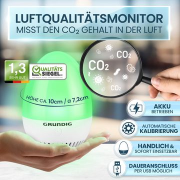 Grundig Raumluft-Qualitätssensor Luftqualitätsmesser CO2 Sensor, Akku Betrieb,einfache Bedienung,7x7x10 cm