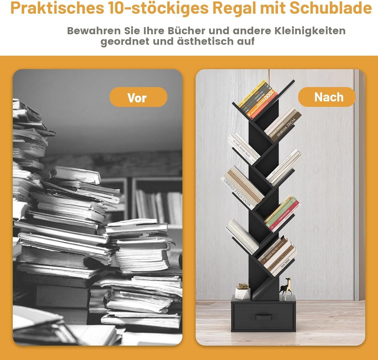 KOMFOTTEU Bücherregal Bücherschrank, mit 10 Ablagen, günstig online kaufen