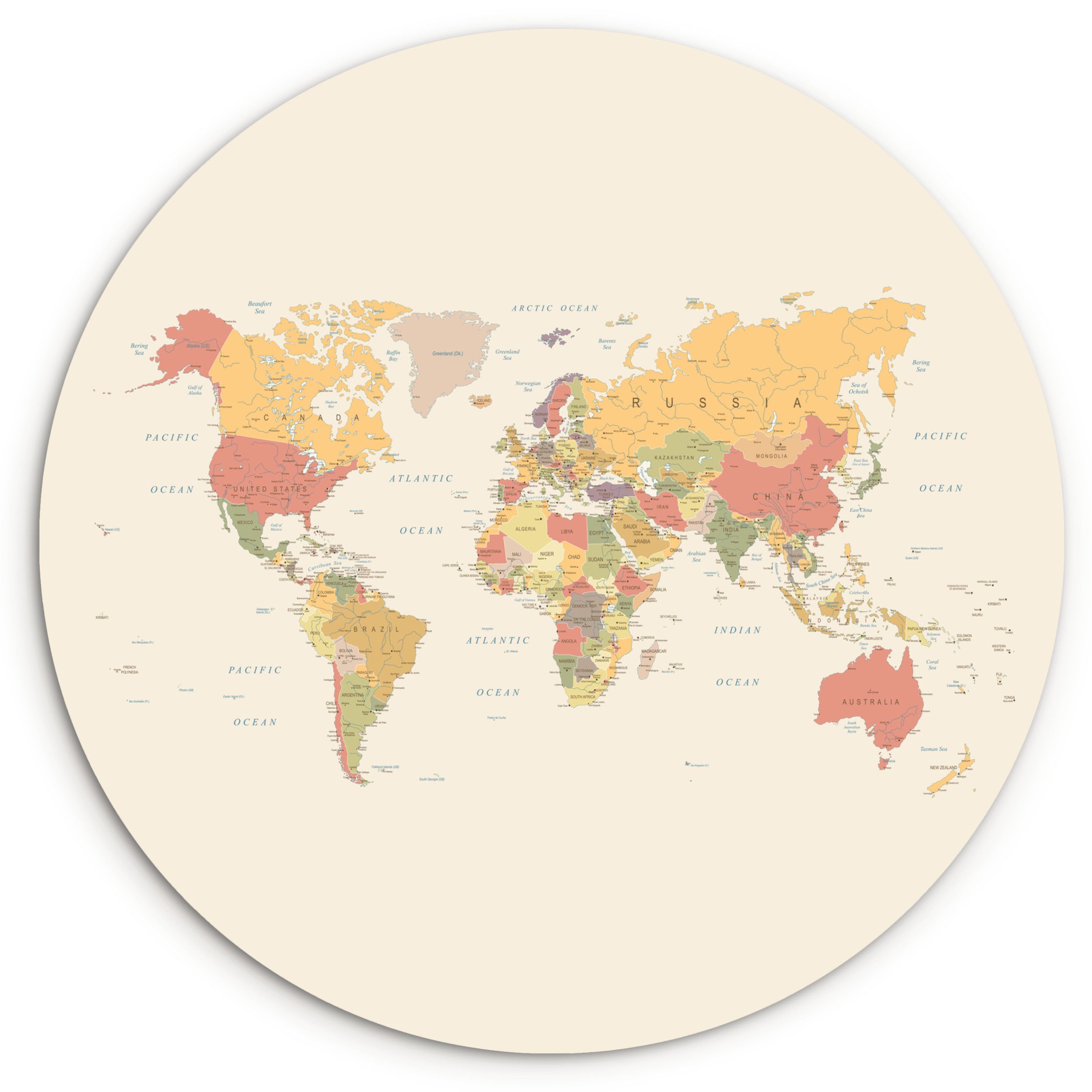 MuchoWow Gemälde Weltkarte - Realistisch - Beige, Fotodruck (1 St), Kreis W günstig online kaufen