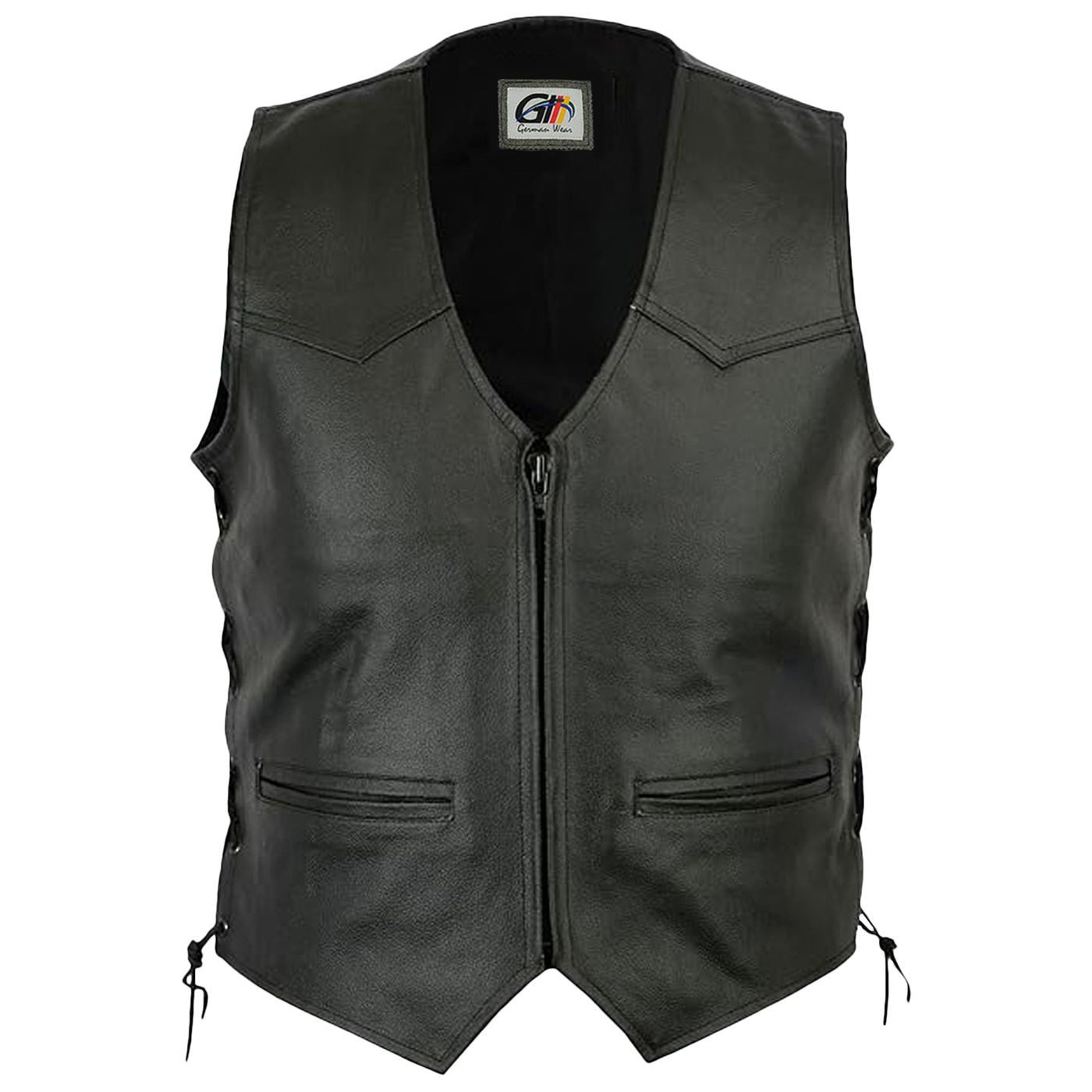 German Wear Motorradweste GW680 Black Zipper Motorrad Lederweste Biker Moto günstig online kaufen