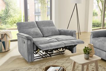 luma-home 2-Sitzer 15127, Sofa mit halbautomatischer Relaxfunktion 130 cm breit, Federkern, Wellenunterfederung, Bezug Velours, Vintage Grau