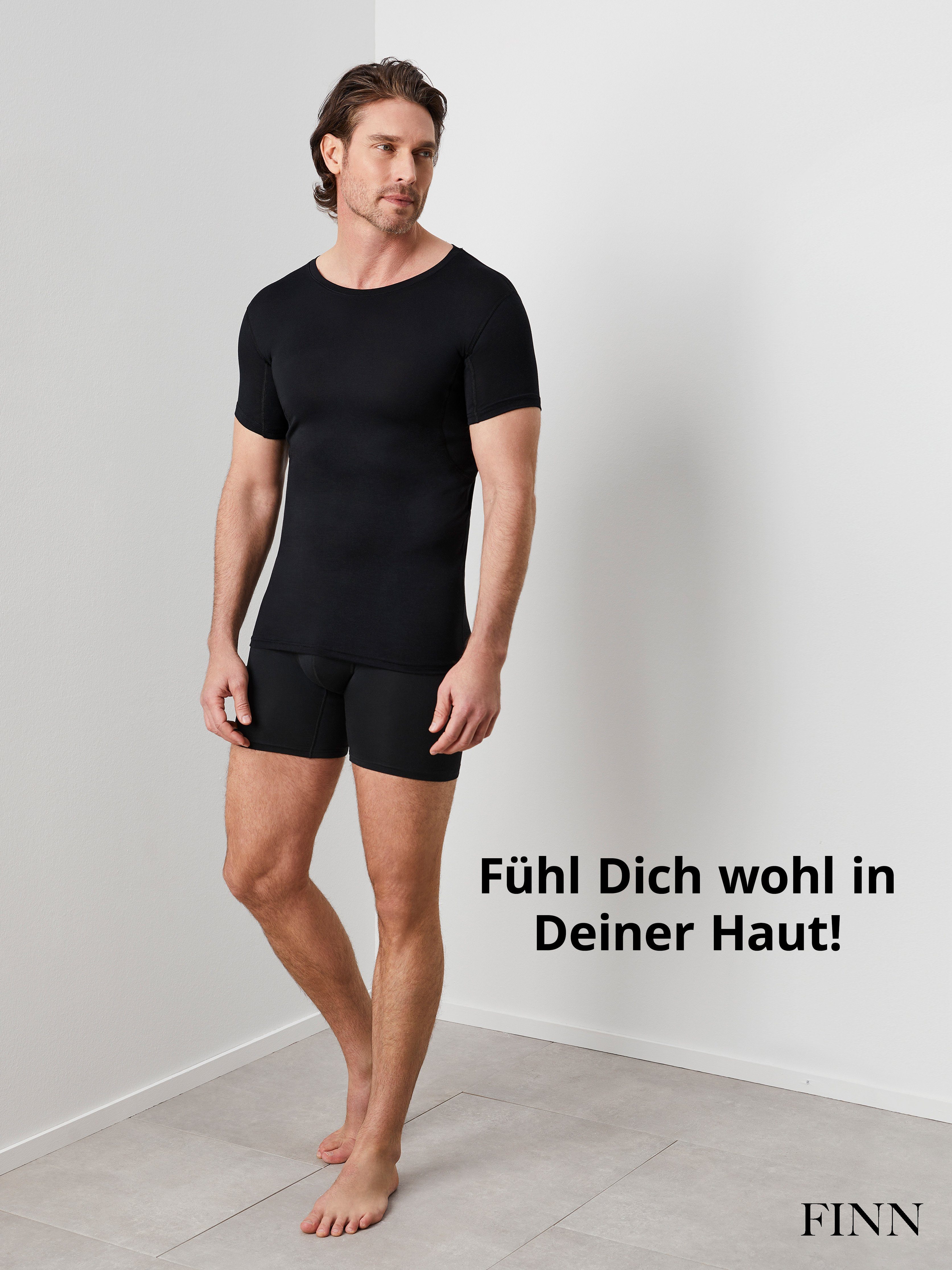 Schwarz Unterhemd Schweißflecken, Rundhals garantierte Unterhemd Schutz Design Herren 100% vor mit Anti-Schweiß Wirkung FINN
