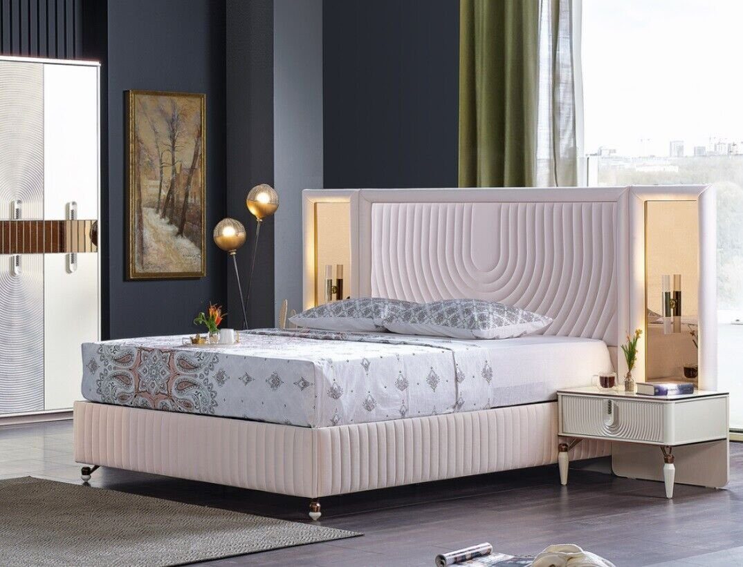 2x Europa + Schlafzimmer Komplettes Schlafzimmer-Set Nachttische (3-St., Modern, 2x Bett Holz Nachttische), Luxus 1x JVmoebel in Made Bett + Set