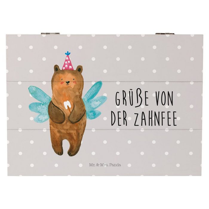 Mr. & Mrs. Panda Dekokiste Zahnfee Bär - Grau Pastell - Geschenk Teddybär Kiste Holzkiste XX (1 St)