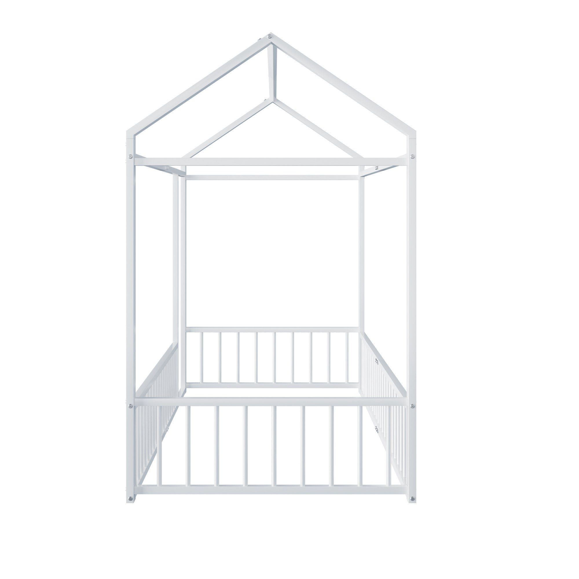 Flieks Metallbett, Kinderbett Hausbett Einzelbett 90X200cm mit weiß ohne Dach Lattenrost