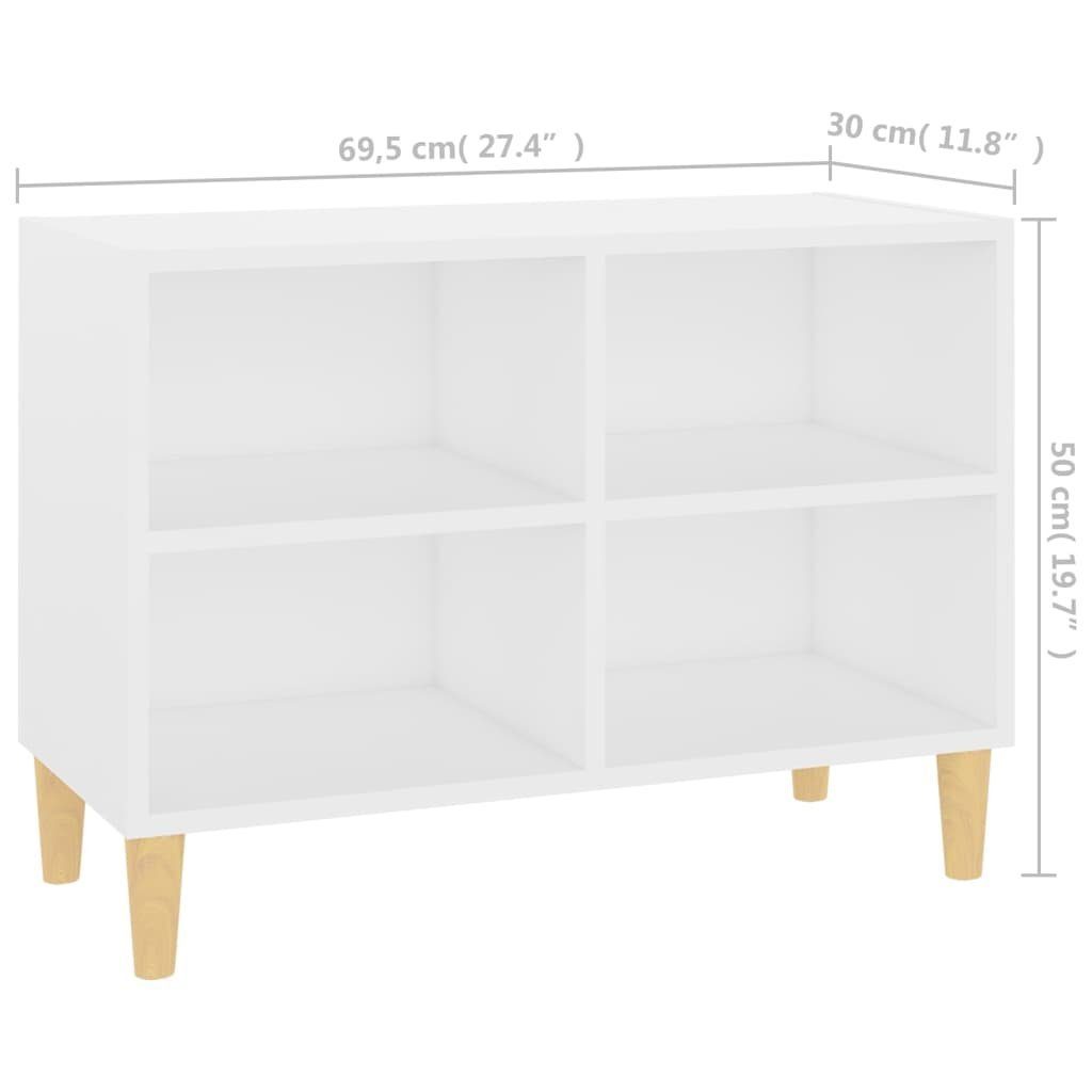 cm Weiß TV-Schrank mit 69,5x30x50 Massivholz-Beinen furnicato