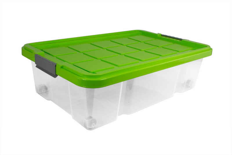 BigDean Unterbettkommode »Unterbettbox mit Rollen 60x40x18 cm Box transparent, Deckel limegrün«