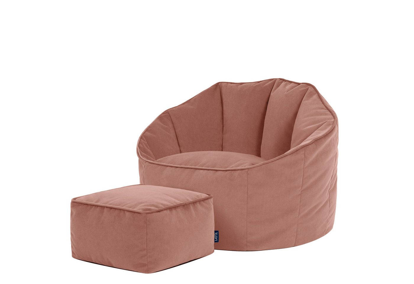 icon Sitzsack Sessel aus Samt „Sirena“ mit Hocker (Spar-Set, 1 x Sitzsack, 1 x Fußhocker), Sitzsack XXL, Made in Germany, für Erwachsene & Kinder