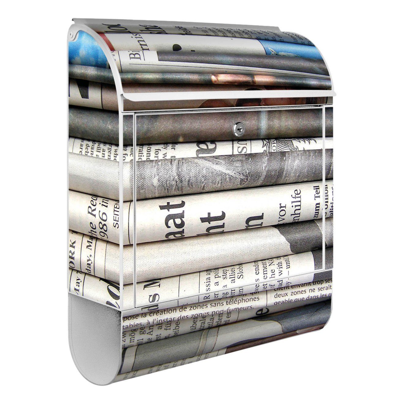 banjado Wandbriefkasten Stahl Zeitungen (Wandbriefkasten witterungsbeständig, 14cm x weiß 39 pulverbeschichtet, x mit Zeitungsfach), 47