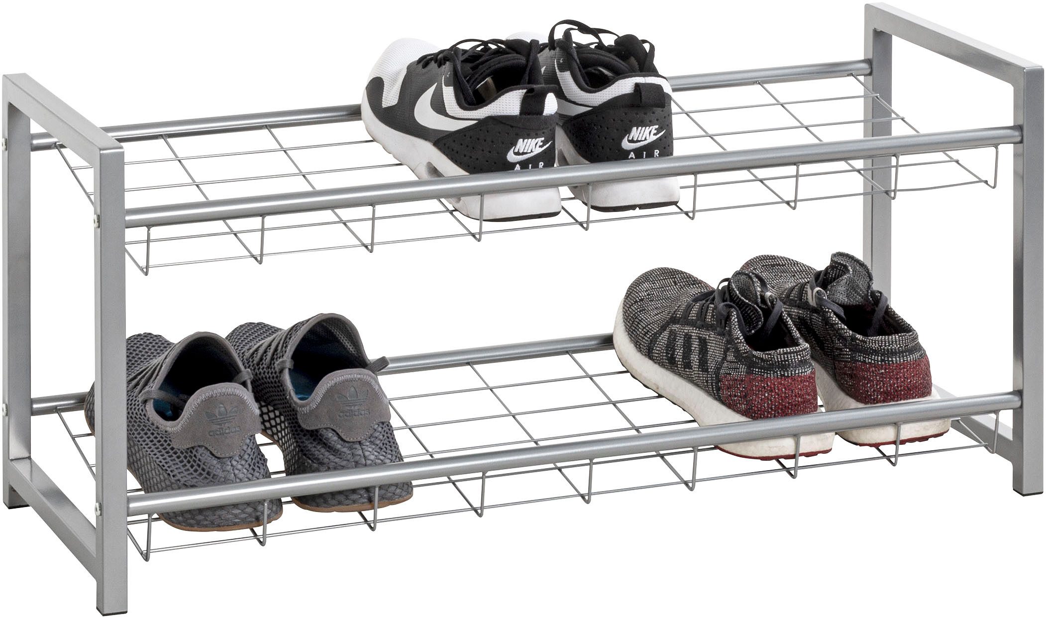 HAKU Schuhregal Schuhaufbewahrung, rechteckig - aus Metall Grau - B/T/H 80/30/38 cm