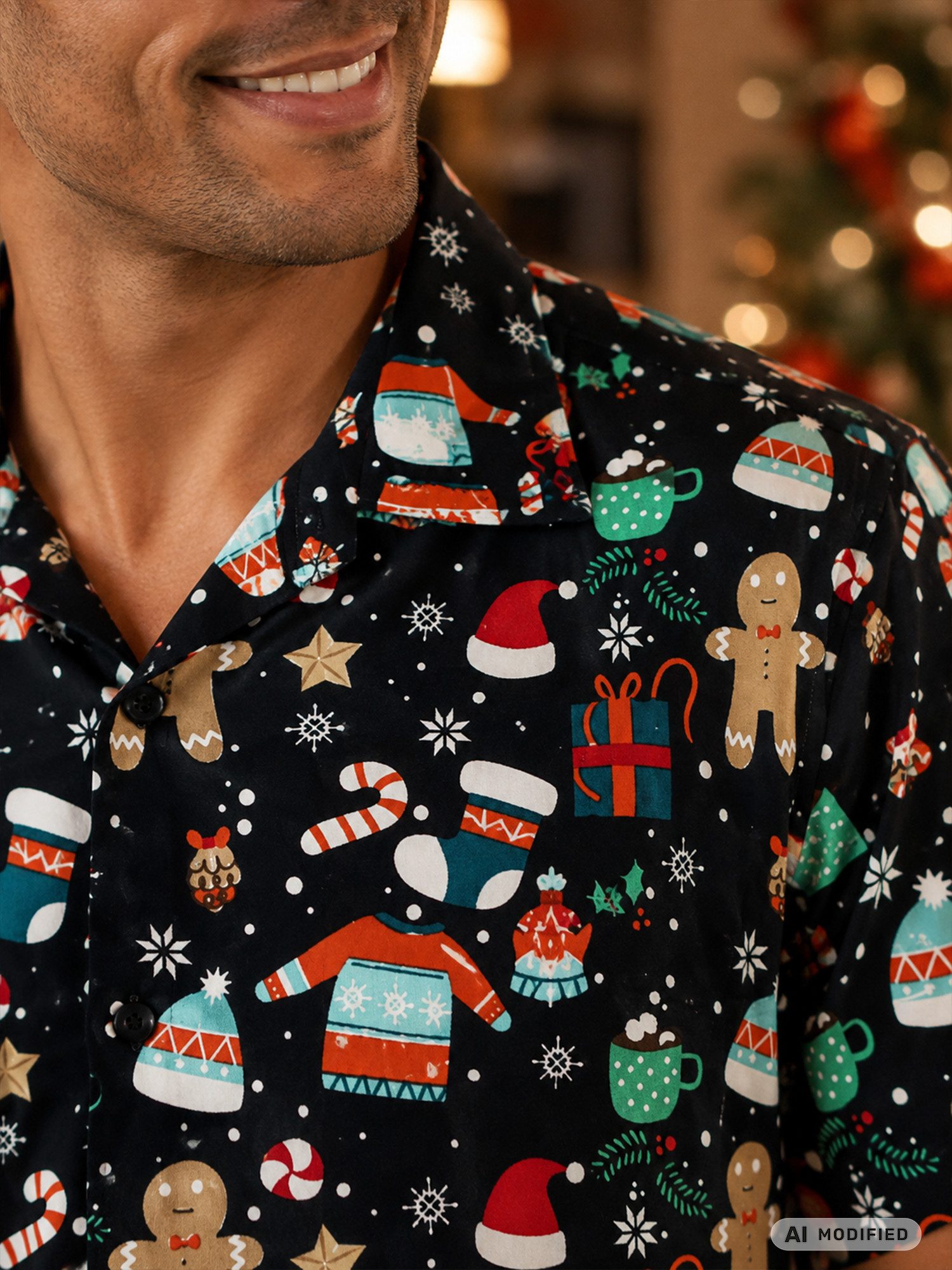 King Kameha Hawaiihemd "Christmas Gingerbread" Funky Hawaii-Hemd Kurzarm Front-Tasche Unisex – Bild 5 von 5