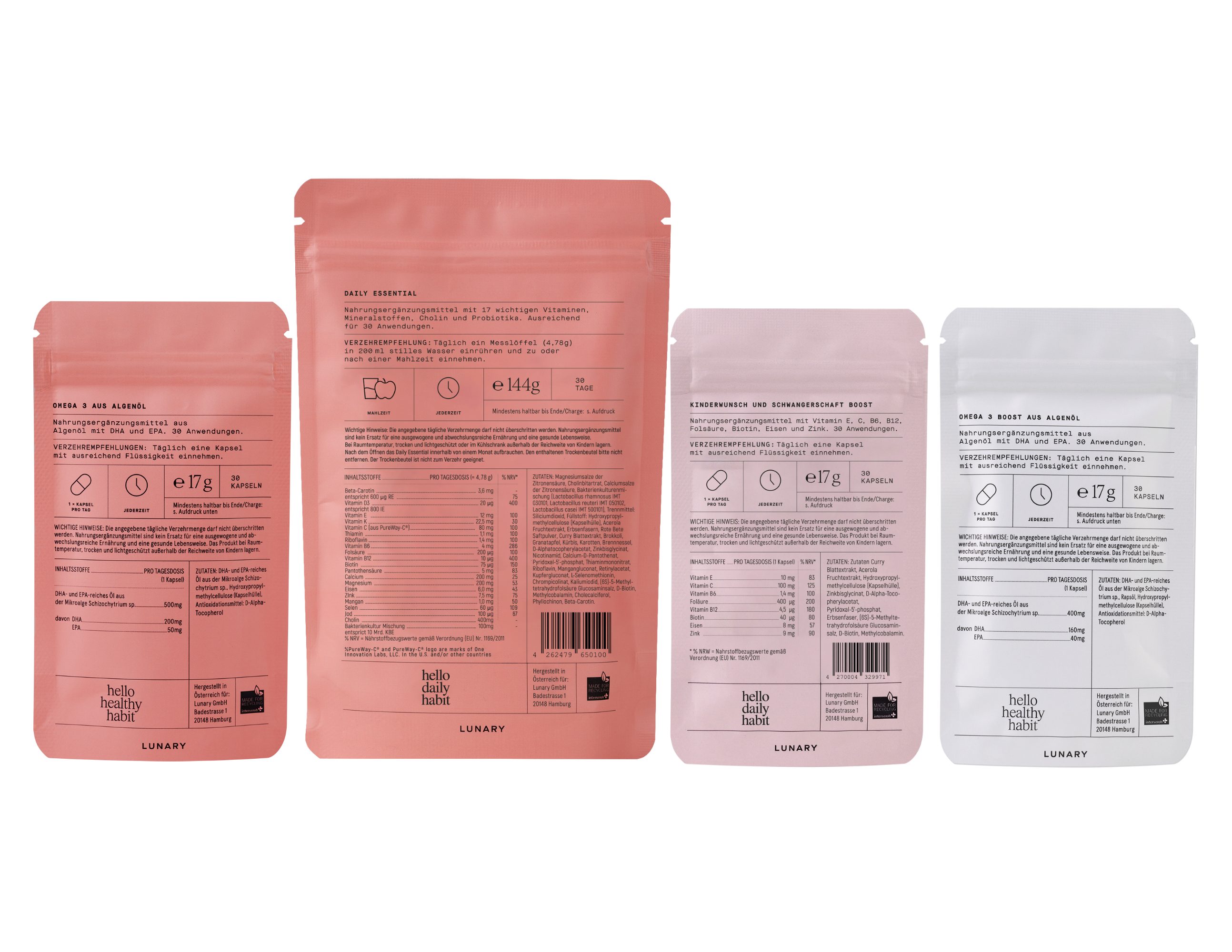 LUNARY Schwangerschaft Set - für Frauen während der Schwangerschaft Kapsel, Pulver