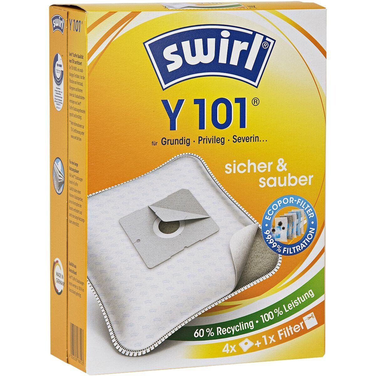 Swirl Staubsaugerbeutel Y101 MP Plus AirSpace, passend für AEG, DAEWOO, De Longhi, Dirt Devil, DOMO, Eio, Elta, Goldstar, GRUNDIG, Hanseatic, KÄRCHER, Kenwood, MEDION, Numatic, Philips, Privileg, 4 St.