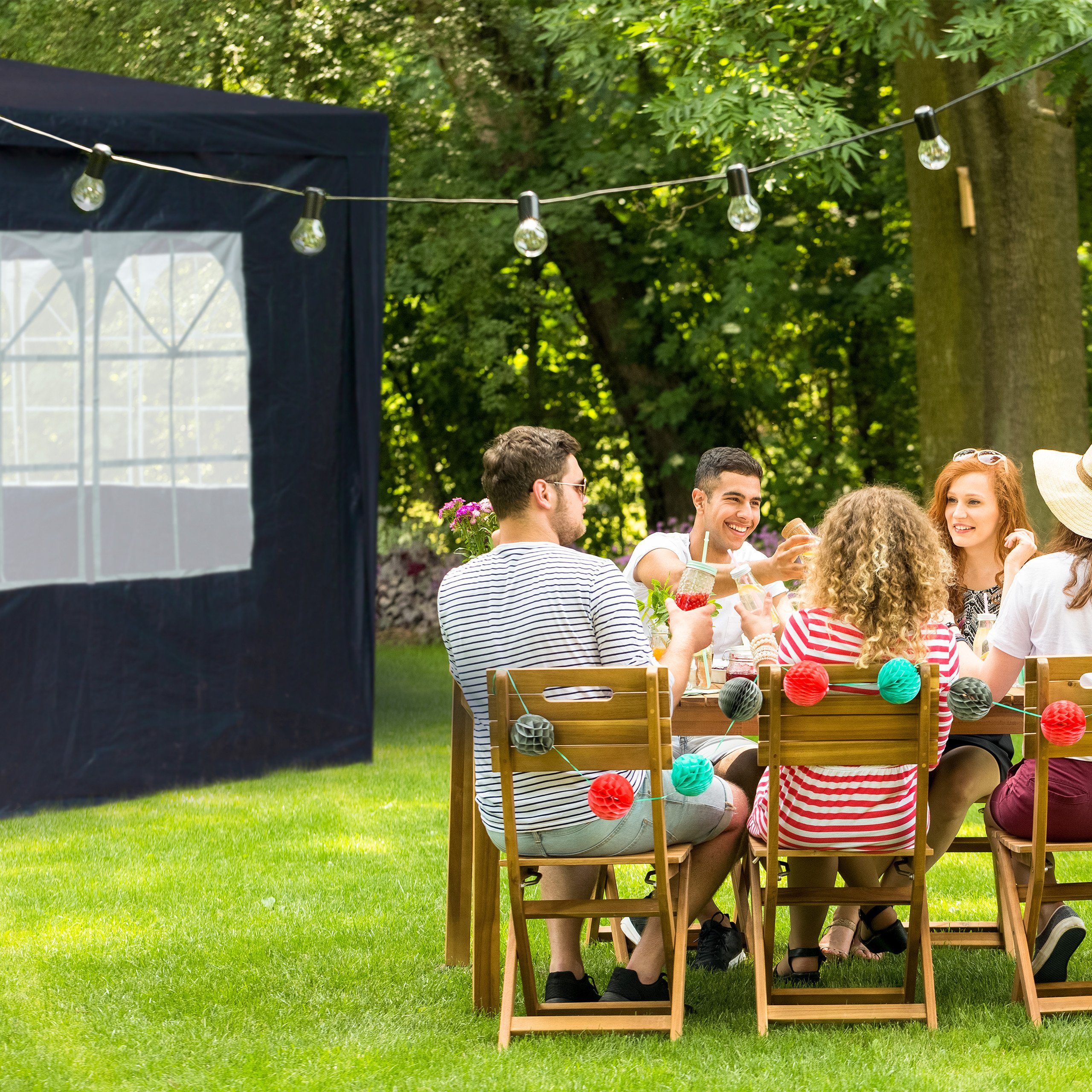 relaxdays Pavillon Blaue Pavillon Seitenwand 4er Set, mit 4 Seitenteilen – Bild 5 von 5