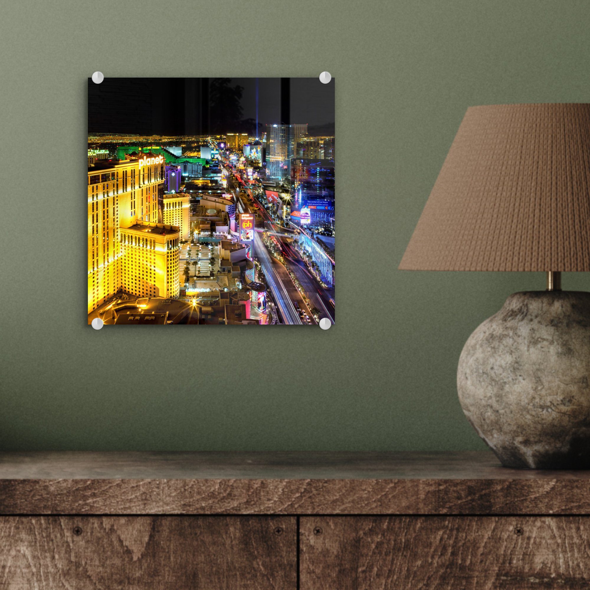 Acrylglasbild Wandbild auf Bilder Las - St), Glas Vereinigte (1 - Glasbilder von auf MuchoWow Foto Glas Vegas Nächtliche Staaten, - - Skyline Wanddekoration