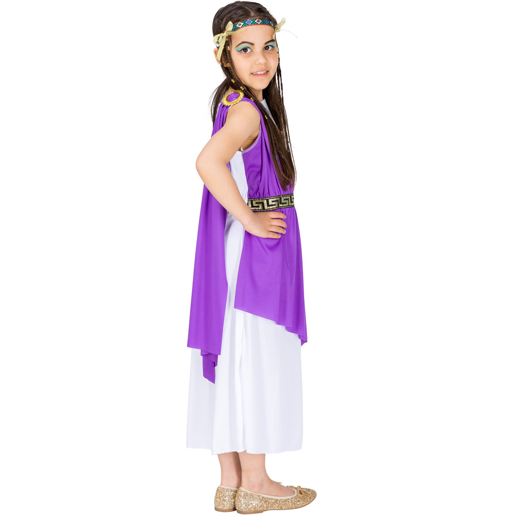 dressforfun Kostüm Heilige/Unsterbliche, Gr. 152 (12-14 Jahre), Elastisches Haarband, in weiß, Schönes langes Kleid im Lagenlook, Bordüre im Brokatstil