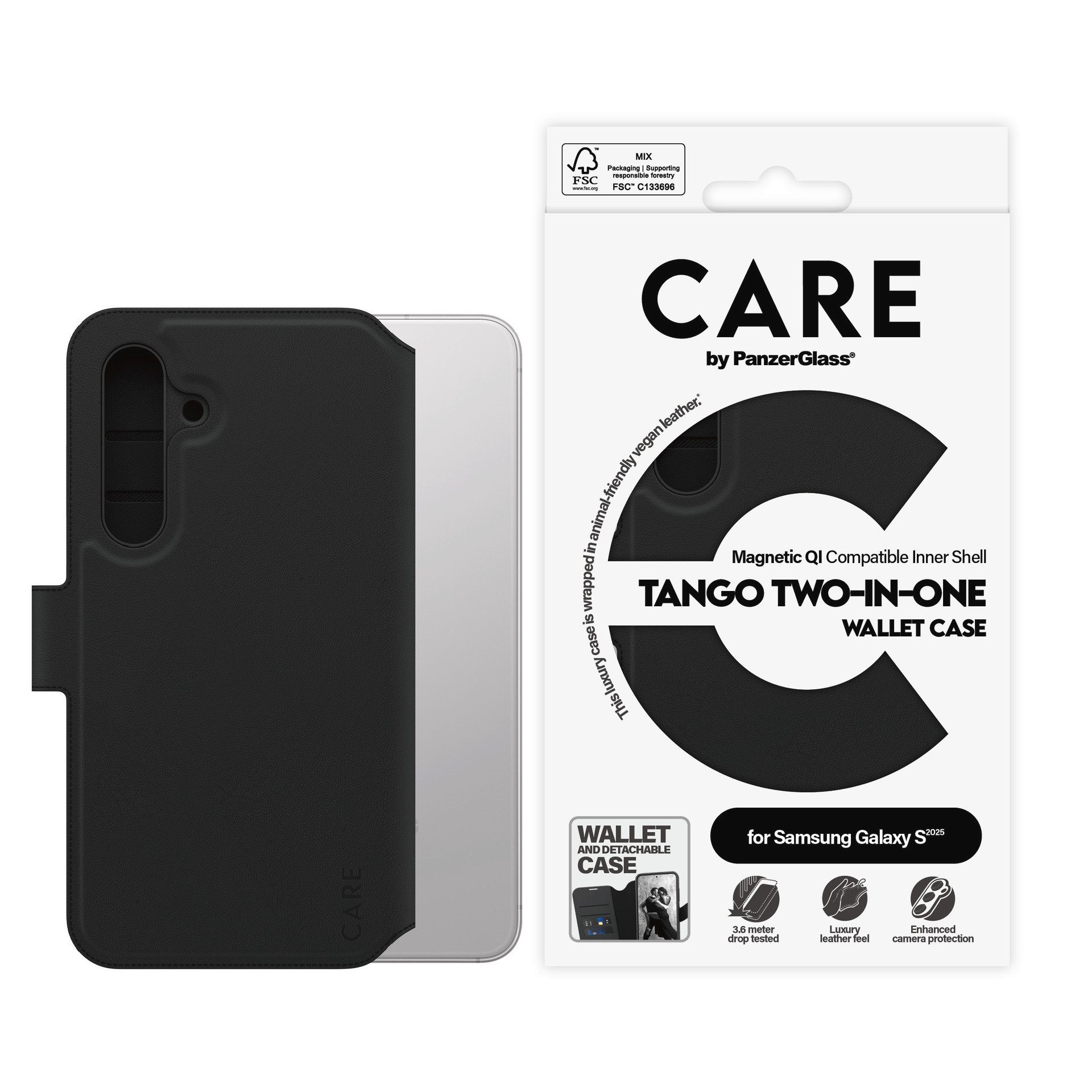 CARE by PanzerGlass Handyhülle Magnetic QI Tango Two-in-One Wallet Case für Samsung Galaxy S25, Backcover, Schutzhülle, Handyschutzhülle, Case, Schutzcase, stoßfest