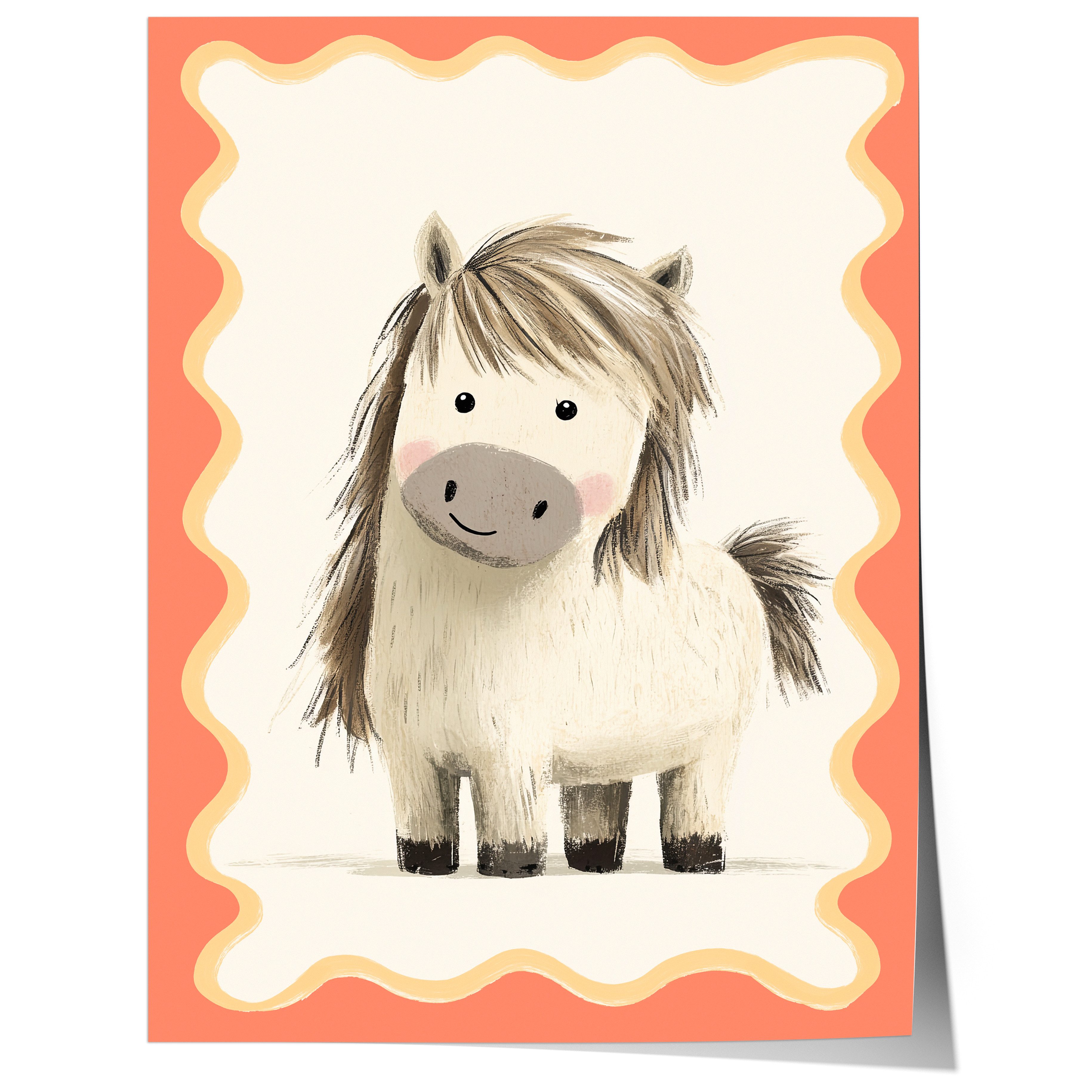 JUSTGOODMOOD Poster Premium ® Pony Süße Pferd Illustration Liebevolles Tier Kinderzimmer, (1 St), verschiedene Größen wählbar
