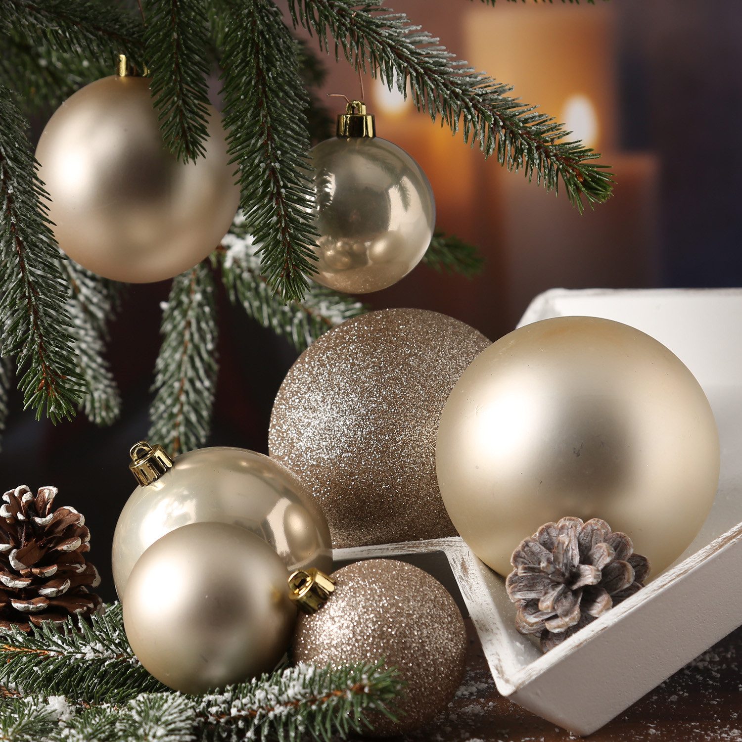 MARELIDA Weihnachtsbaumkugel Christbaumkugel Weihnachtskugelbruchfest glänzend matt champagner 26St (26 St)