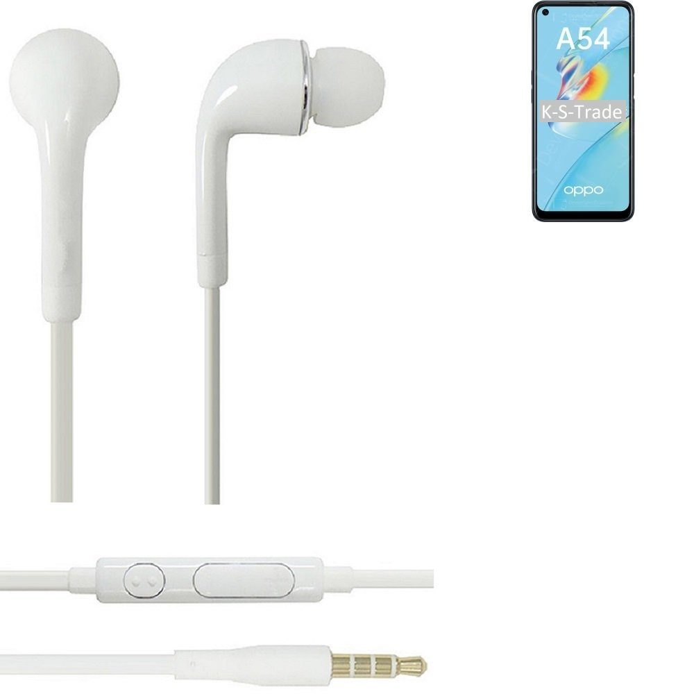 K-S-Trade für Oppo A54 In-Ear-Kopfhörer (Kopfhörer Headset mit Mikrofon u Lautstärkeregler weiß 3,5mm)