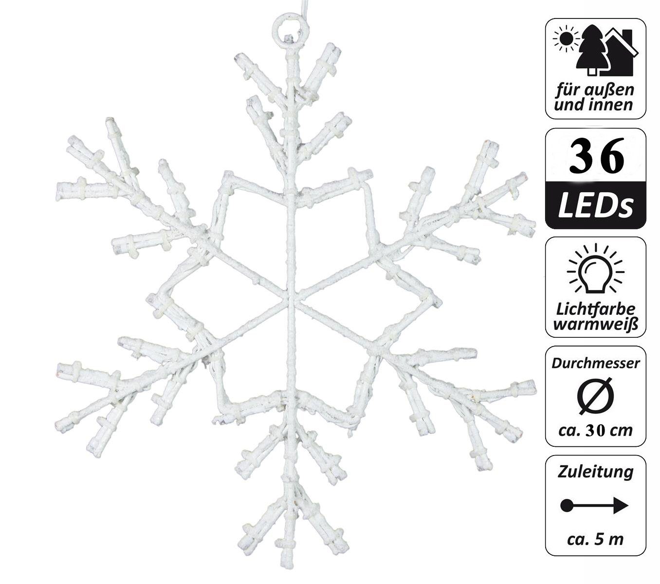 LED 36 Schneeflocke Stern 30 LED mit Nipach weiß Schneeoptik cm LED warm Timer Trafo