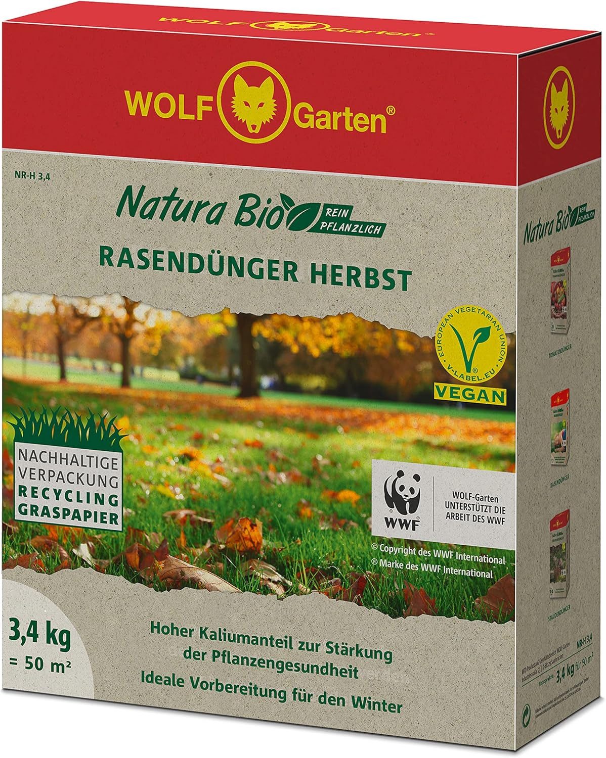 Rasendünger Natura Bio Rasendünger Herbst 50m² Verpackung Recycling Graspapier