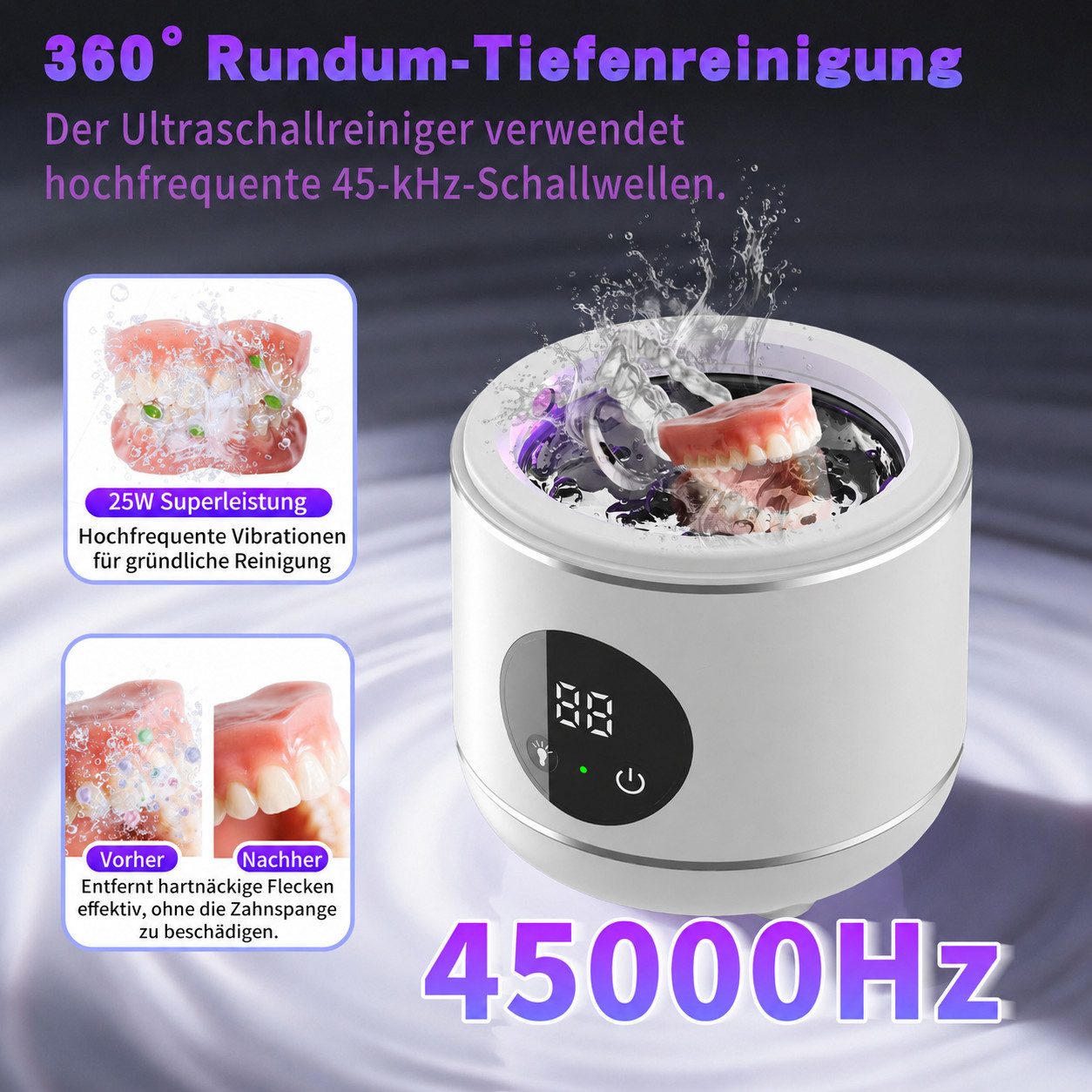 Tekoo Ultraschallreiniger 45kHz für Zahnspangen & Schmuck 230ml