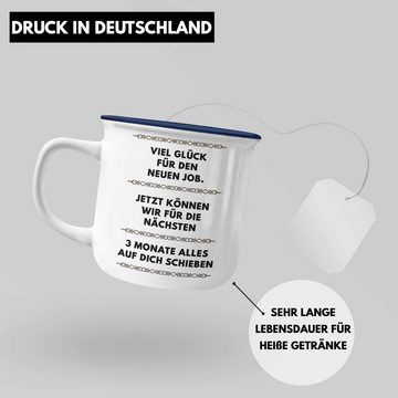 Trendation Thermotasse Trendation - Jobwechsel Emaille Tasse Geschenk Kollegin Kollege Lustig Abschiedsgeschenk Sprüche - Viel Glück Für den Neuen Job